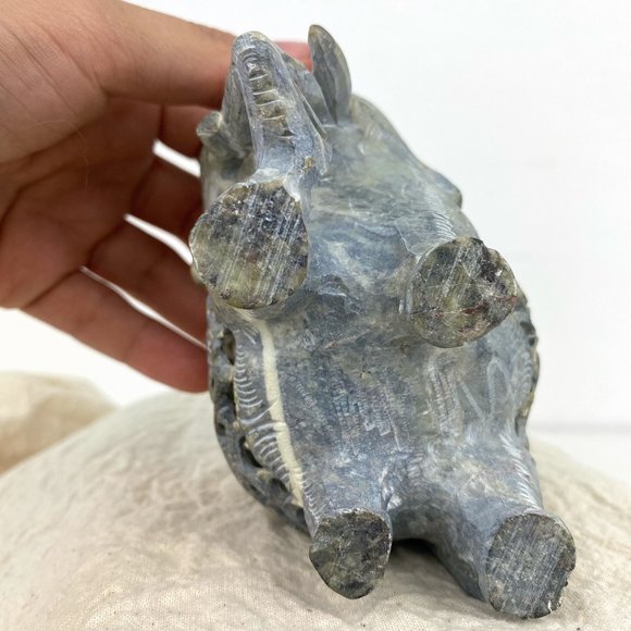 Indian Hand Carved Soapstone Elephant Undercut Double Layered Home Decor - Picture 7 of 11